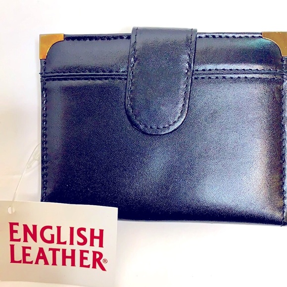English Leather | Black Leather Gold Snap Wallet | Change Purse | Card Carrier - Picture 8 of 9